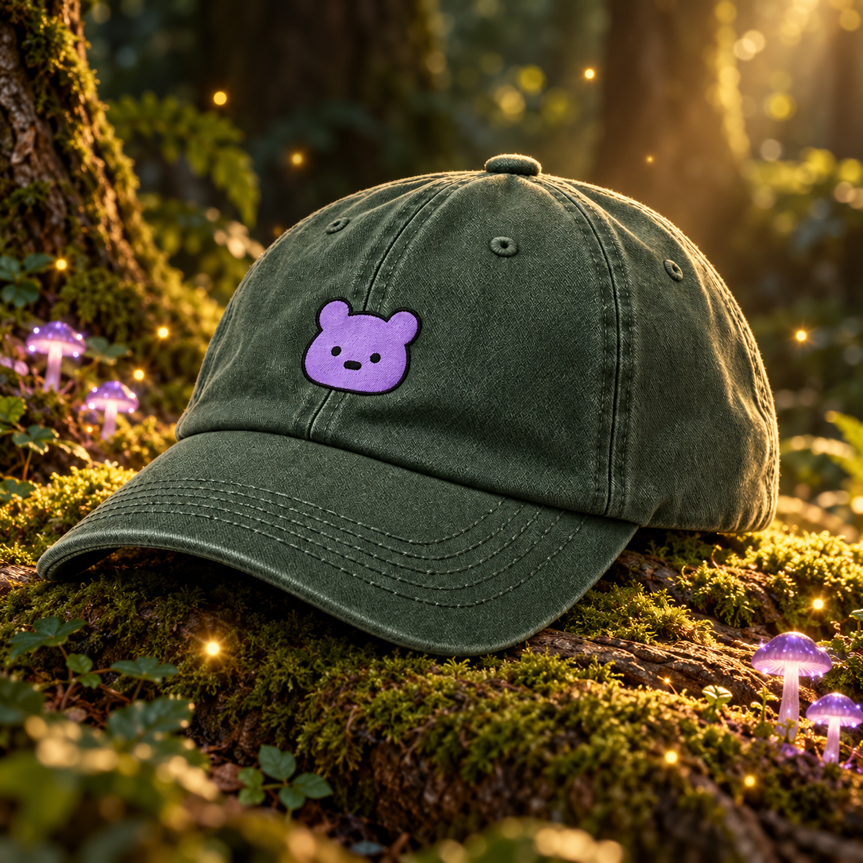 Forest green cap with embroidered Gumbo face